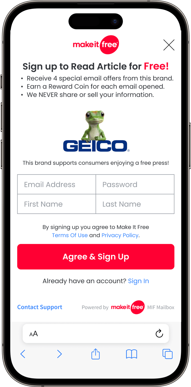 Easy fast sign-up screen